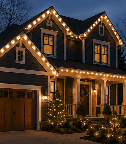 Roofline Christmas lights on a home